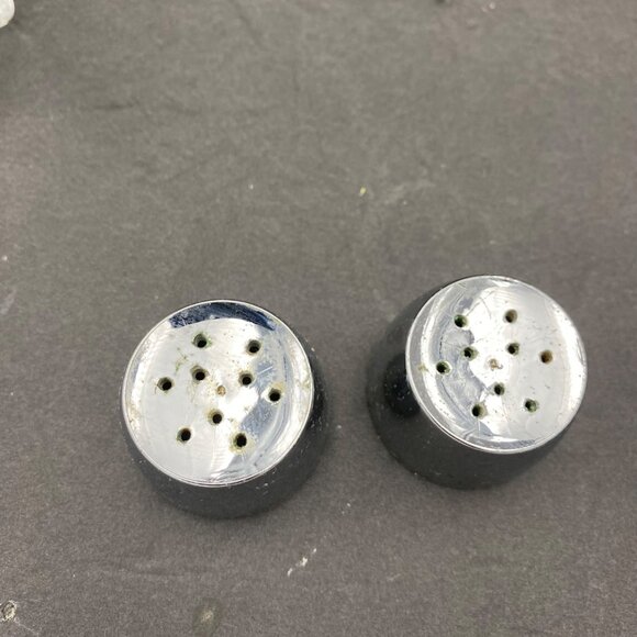 Vintage Crystal Salt‎ & Pepper Shakers With Chrome Tops Starburst Pattern MCM - Picture 10 of 14